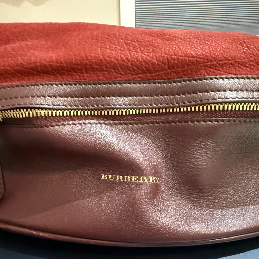 Burberry Red Leather Shoulder Bag with Signature Check Sides - Picture 4 of 9